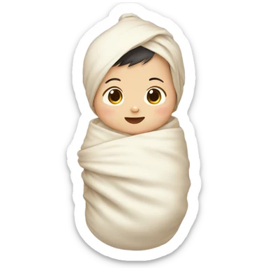 Swaddle Infant Asian Boy, Wooden Crib sticker