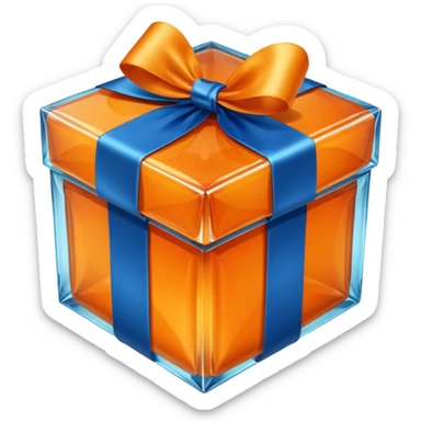 glass orange gift box with blue ribbon sticker