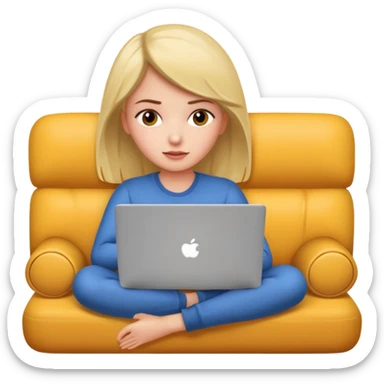 A girl is lying on the couch with a laptop, working sticker