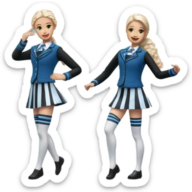 Good time Barbie enid sinclair from Nevermore academy in blue and black vertically striped school uniform dancing to music  sticker