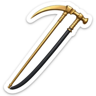 The scythe of the God of Death, a symbol of death, is long and straight, entirely in deep black. sticker