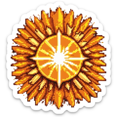 Bomberman explosion center tile, bright fiery explosion core with yellows and oranges radiating from center, 90% of tile with subtle glow effect, clean pixel art edges, slight transparency at edges sticker