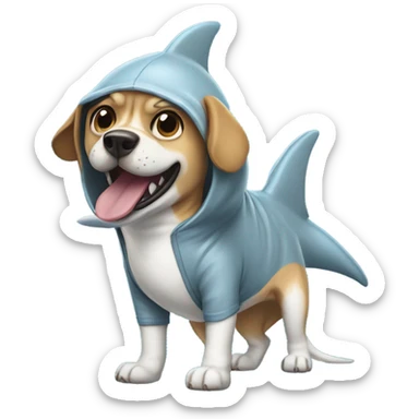 dog wearing shark onesie  sticker