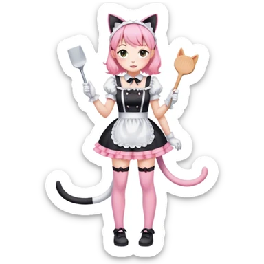 Black white and pink maid dress and thigh high leggings and cat ears loose clothes sticker