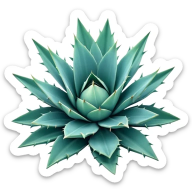 Cinematic Realistic Agave Emoji, Bold and spiky, with long, pointed leaves forming a rosette pattern. The sharp edges and soft blue-green hue exude a sense of rugged beauty and desert resilience. Soft glowing outline, capturing the essence of survival and strength in a striking agave plant! sticker
