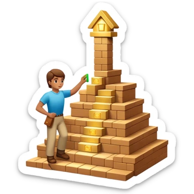 represents the habit formation process with a person stacking bricks to build a staircase, a signpost labeled "Cue → Action → Reward", and a glowing golden door at the top symbolizing success and transformation. Let me know if you need any tweaks! 🚀 sticker