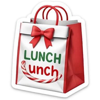 christmas paper lunch bag with the word lunch on it and a bow and candycanes sticker