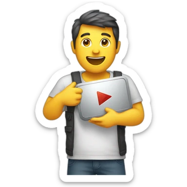A man being happy holding youtube silver play button sticker