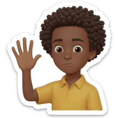 sad waving goodbye black boy curly hair sticker