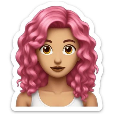 Chica morena con pelo más largo de un lado con mechas rosas sticker
