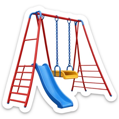 playground with one yellow slide, one blue swing, one red ladder, red frame, playground vibe sticker