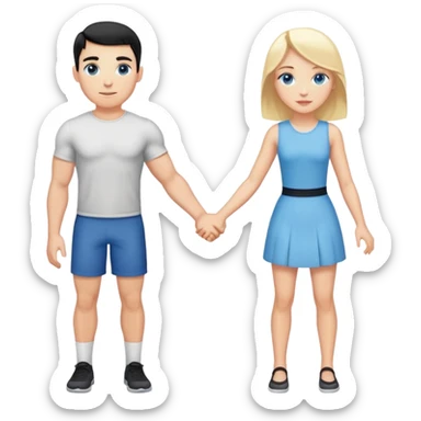 Buff and Tall white man with short black hair and white girl with long blonde hair and blue eyes holding hands sticker