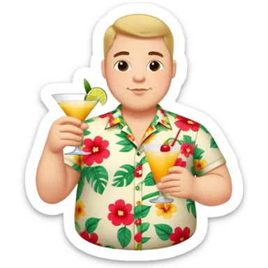 chubby guy figure in a flowered shirt holding a cocktail sticker