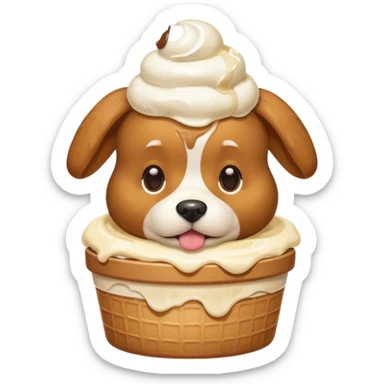 Cute fuzzy dog with ice cream on his head sticker