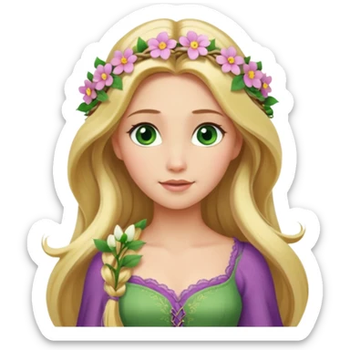 tangled disney rapunzel fair skin green eyes blonde hair flowers sticker