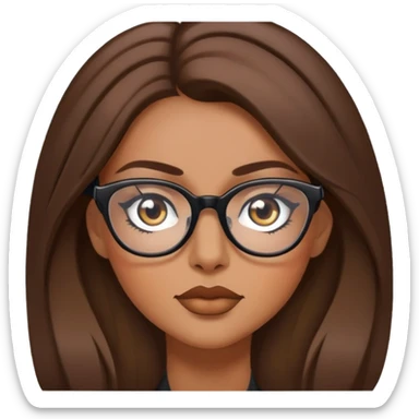 pretty brown long hair baddie with eyeliner and glasses sticker