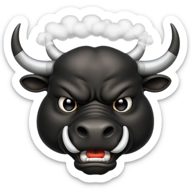 Emoji of an angry black powerful bull with steam coming out of its nose sticker