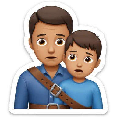 Dad using belt on kid sticker