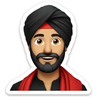 A bearded punjabi guy wearing red turban and black kurta sticker
