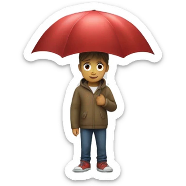 boy with red umbrella while raining sticker