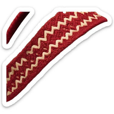 Camel color platform slip-on UGG slippers. thin red woven zig-zag trim line detail on the cuff sticker