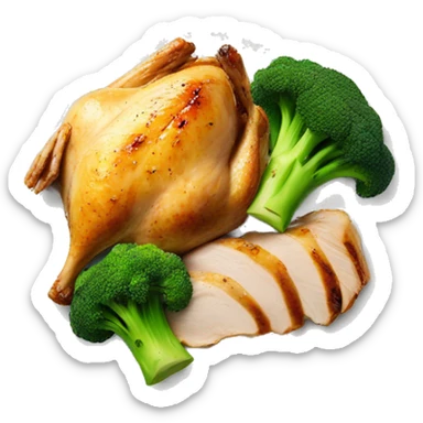 Roasted chicken breast and broccoli on a plate sticker