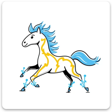 yellow fast electric horse made of electricity, bolts, visible yellow wires, lightning, blue electricity, dynamic pose sticker