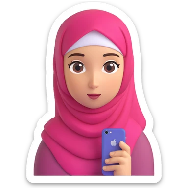 girl with hijab, uncertain look, question marks above her, iPhone memoji style, 3D, friendly and modern sticker