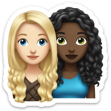 White girl, long blonde hair with blue eyes and  Colombian girl, black hair  sticker