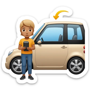 Sad person at low-battery icon next to EV. sticker