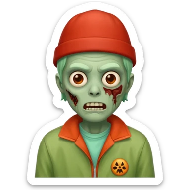 zombie in red hats orange jacket sticker