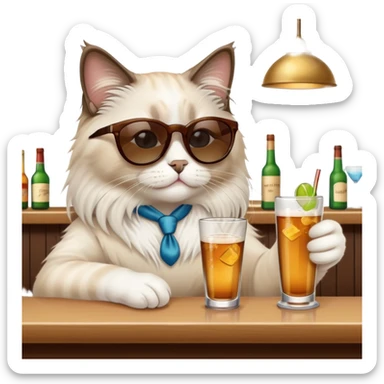 One ragdoll cat with sunglasses drinking at the bar sticker