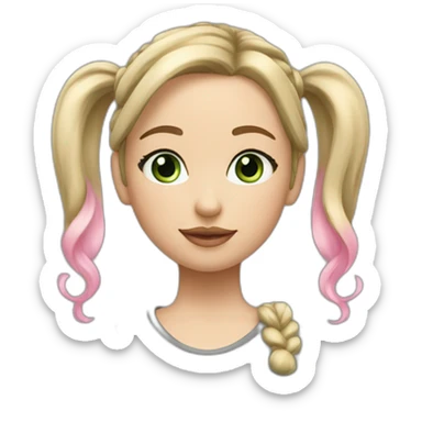 girl with sandy blonde hair, green-grey eyes, pink small lips, pony tail, long eyelashes and eyeliner sticker