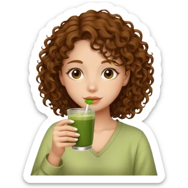 brown curly hair girl drinking matcha sticker