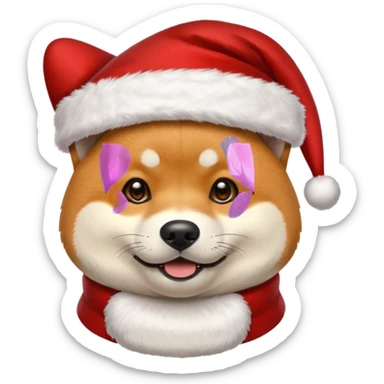 shiba inu wearing santa hat sticker