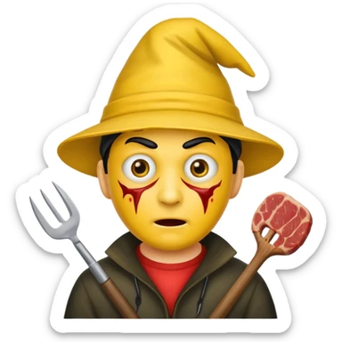 scary evil man look like from friday 13th with the yellow hat and meat khife sticker
