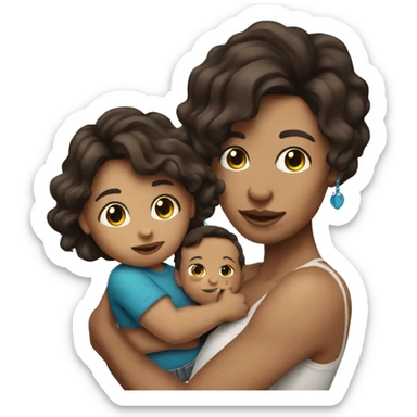  Brunette with tattoos on arm with long hair holding a baby boy with brunette hair  sticker