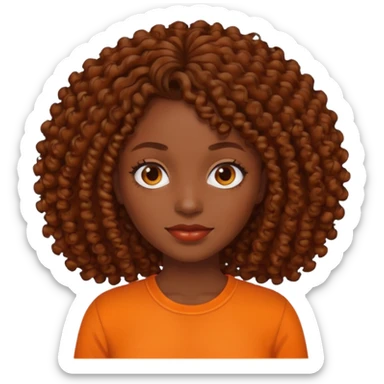 dark skinned woman with curly brown hair and orange shirt sticker