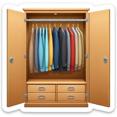 Cute closet or wardrobe with door ajar revealing organized professional clothing on hangers sticker