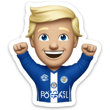 Donald Trump cheering Leicester football club wearing kit victory  sticker