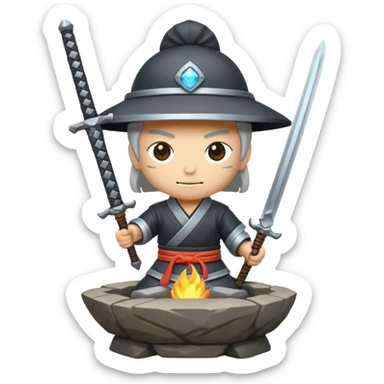 A Japanese stone forge with a sword sticker