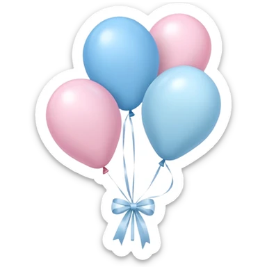Light pink and pastel blue balloons tied together by a white ribbon sticker