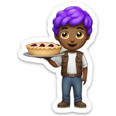 A little guy with a pie and a purple had sticker