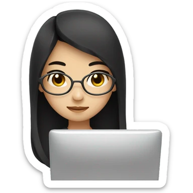 asian girl with black llong hair coding computer sticker