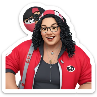 smiling boy in red jacket sticker