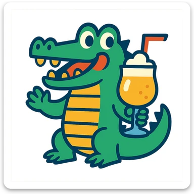 playful and fun crocodile holding a Bombardino drink sticker