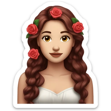 Beautiful, rose, red, flowers in hair, long dark brown hair, white fair skin sticker