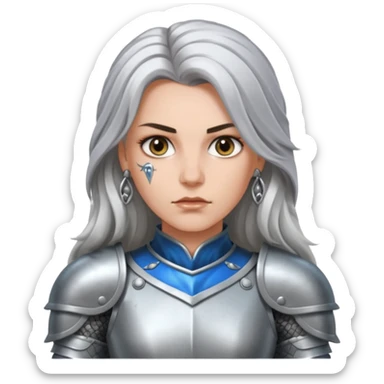 White Long Haired Women, Warrior woman — silver armor, piercing gaze sticker