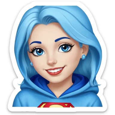 Teeth-showing-Smiling-beautiful-long-straight-dark-blue-and-glitter-in-hair-blue-eyes-thick-black-eyeliner-really-thick-really-long-eye-lashes-sky-blue-superman-hood-down-sweatshirt-nose-piercing-lip-pie sticker