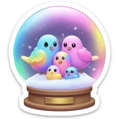 Kawaii rainbow pastel birds in neon snow globe  sticker